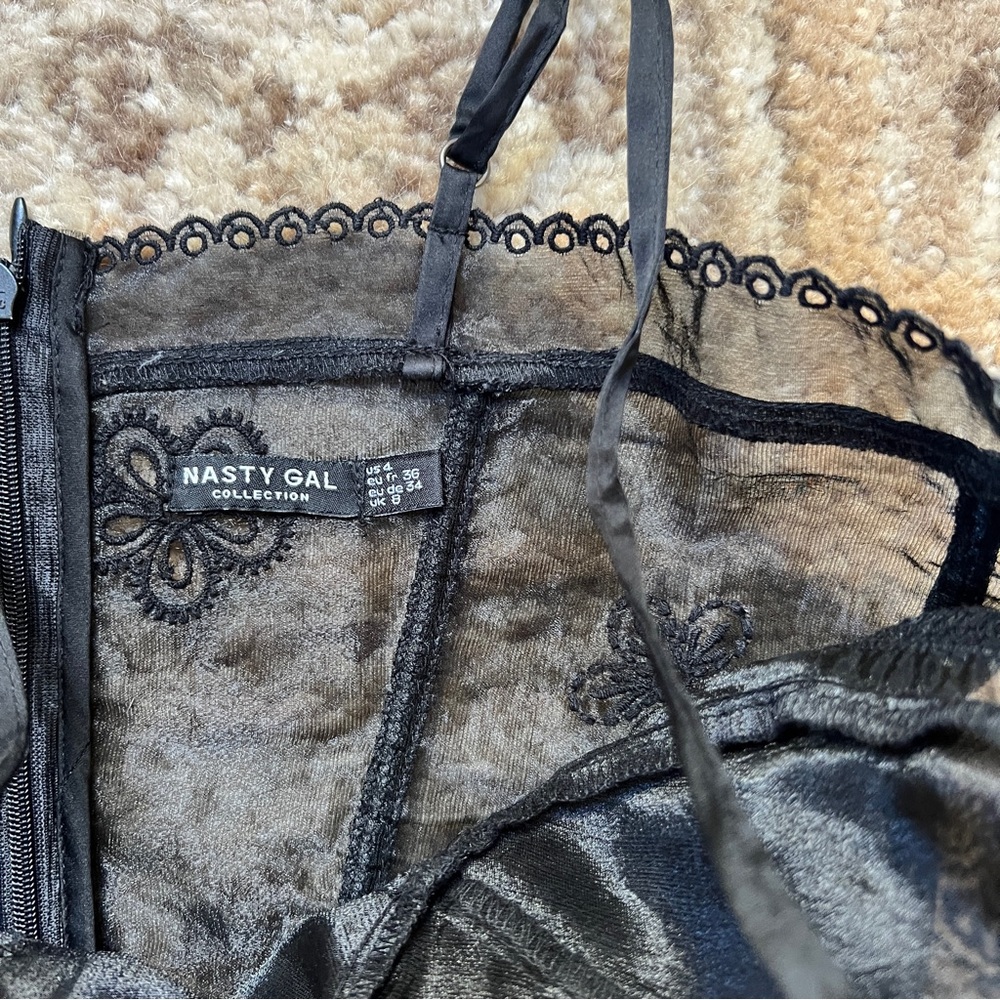 Nasty Gal Black Lace-Trim Satin Slip Dress - Picture 7 of 7